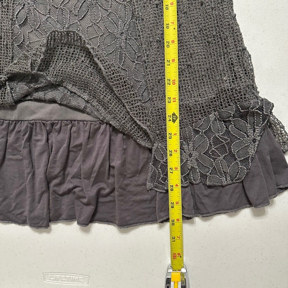Indigo Soul Mixed Media Floral Lace Mesh Ruffle Hem Tunic Top Gray L - Picture 7 of 7